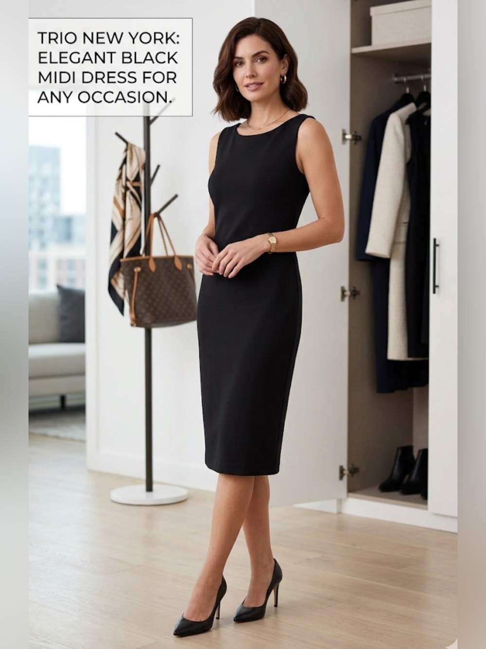 Trio New York Classic Black Midi Dress